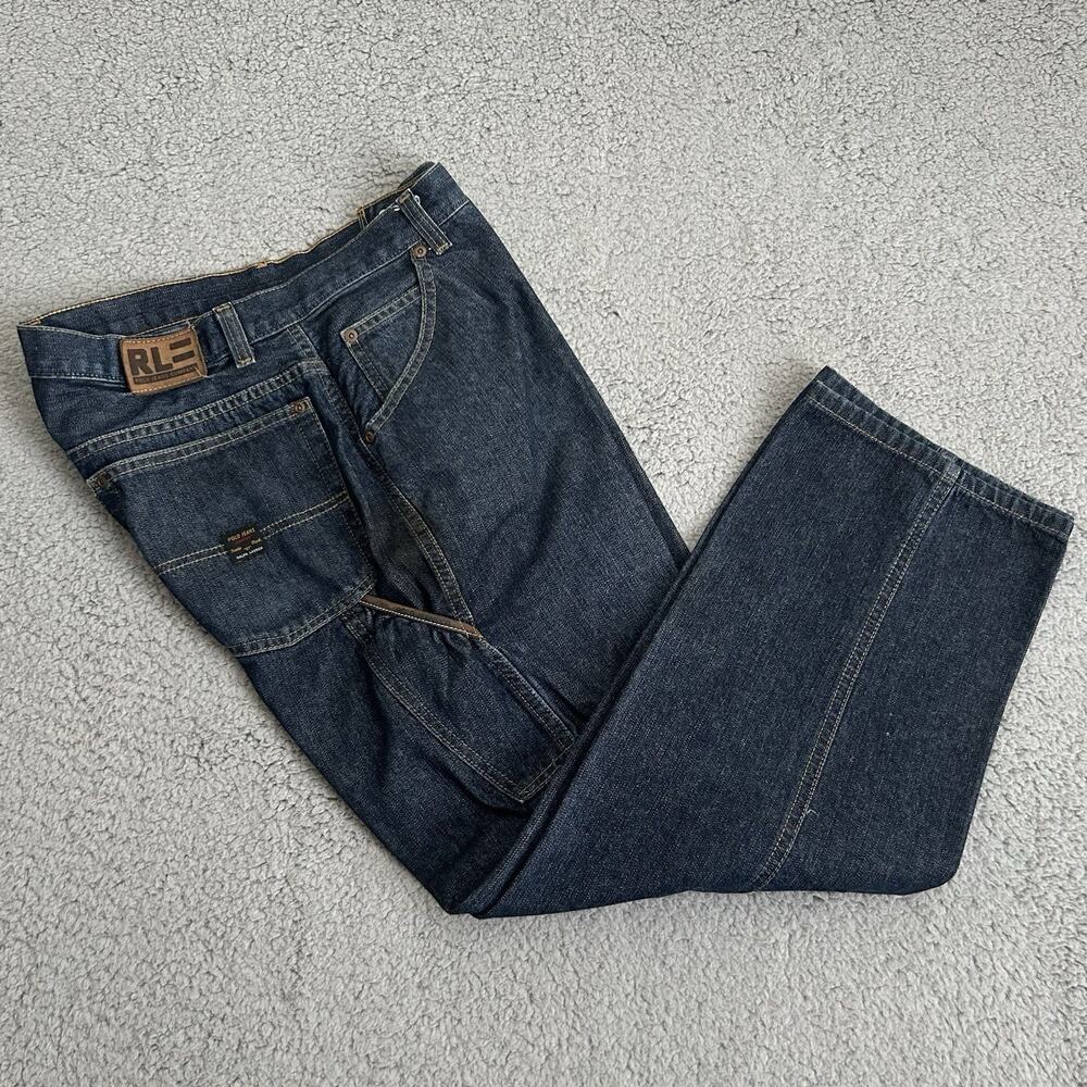 Vintage Polo Jeans Co Ralph Lauren Carpenter Pants 34x30 (34x28) Dark Blue Denim